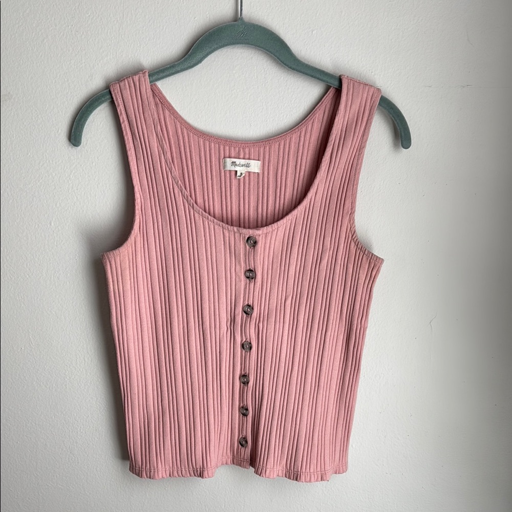 Ribbed button-front tank top